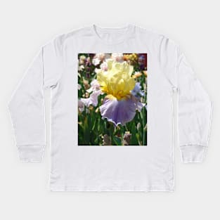 Purple and Yellow Bearded Iris Flower Kids Long Sleeve T-Shirt